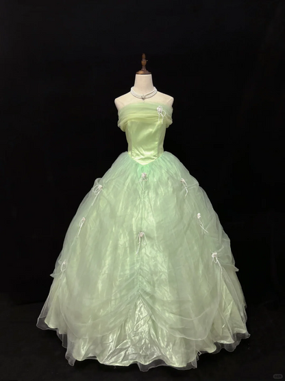 Light Green Off-the-Shoulder Romantic Gown, Cinched Waist, Voluminous Princess Skirt, Wedding Dress & Bridal Gown gh8189