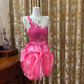 Rose Red One-Shoulder Waist-Cinched Bubble Mini Prom Dress, Evening Gown, Graduation Dress gh7250