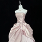 Blush Pink Satin Strapless Cinched Waist Voluminous Princess Skirt Minimalist Elegant Romantic Dress, Wedding Gown gh8015