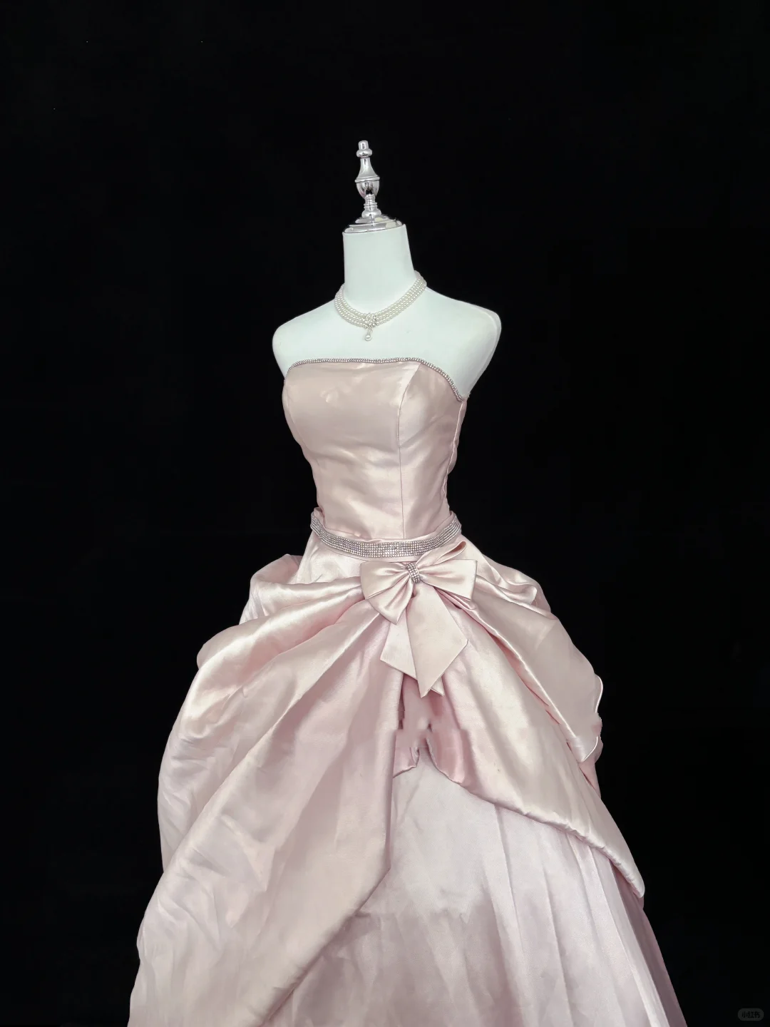 Blush Pink Satin Strapless Cinched Waist Voluminous Princess Skirt Minimalist Elegant Romantic Dress, Wedding Gown gh8015
