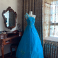 Blue One-Shoulder Waist-Cinched Vintage Voluminous Skirt Prom Dress, Princess Ball Gown gh7279