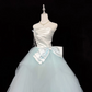 White Satin Strapless Cinched Waist Ombre Mint Green Voluminous Skirt Long Romantic Dress, Wedding Gown gh7929