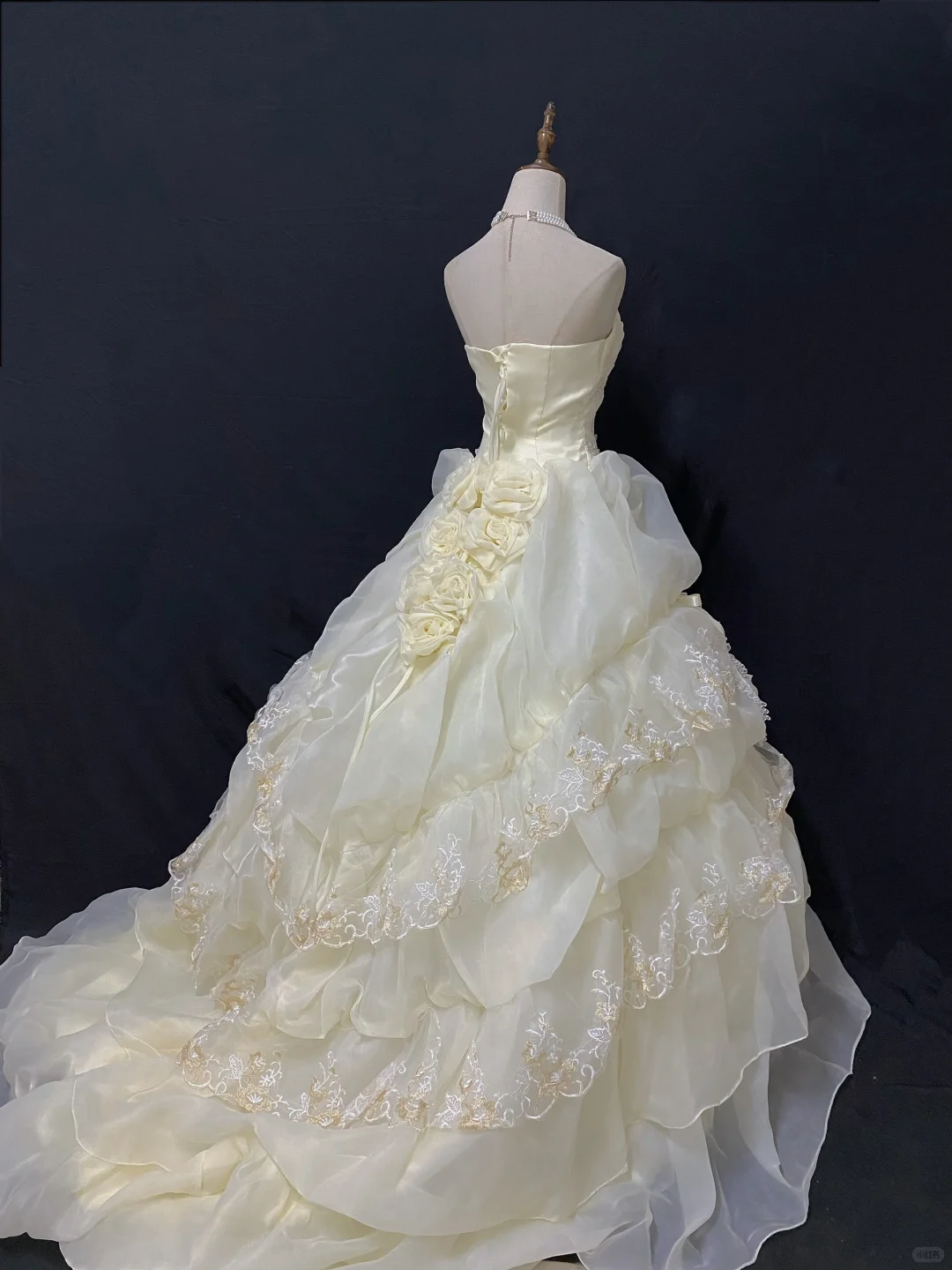 Pale Yellow Strapless Long Romantic Gown, Cinched Waist, Voluminous Princess Skirt, Wedding Dress & Bridal Gown gh8234