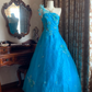 Blue One-Shoulder Waist-Cinched Vintage Voluminous Skirt Prom Dress, Princess Ball Gown gh7279