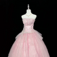 Blush Pink Strapless Rhinestone Cinched Waist Voluminous Princess Skirt Romantic Dress, Wedding Gown gh7969