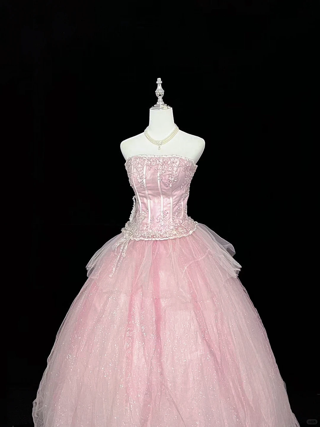 Blush Pink Strapless Rhinestone Cinched Waist Voluminous Princess Skirt Romantic Dress, Wedding Gown gh7969