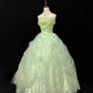 Light Green Off-the-Shoulder Romantic Gown, Cinched Waist, Voluminous Princess Skirt, Wedding Dress & Bridal Gown gh8189