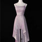 Robe de soirée rose brillante, courte devant et longue derrière, col pivotant en satin, robe de cérémonie élégante pour le passage à l'âge adulte, robe de bal quotidienne, robe de soirée, robe de soirée gh4538
