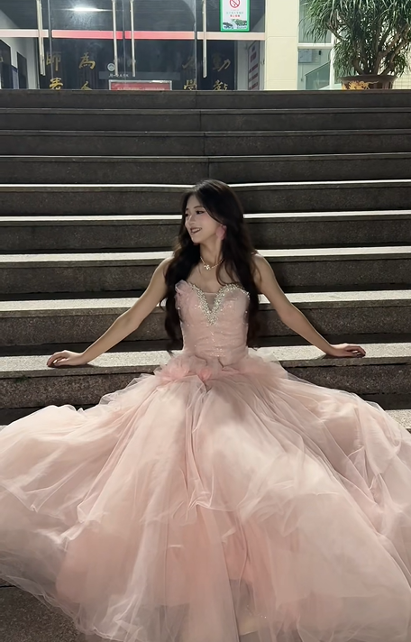 Light Pink Strapless Waist-Cinched Bodycon Mermaid Long Evening Dress, Fairy Gown, Romantic Gown gh7477