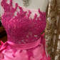 Rose Red One-Shoulder Waist-Cinched Bubble Mini Prom Dress, Evening Gown, Graduation Dress gh7250