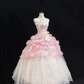 Blush Pink Bow Girly Strapless Cinched Waist Voluminous Skirt Romantic Dress, Wedding Gown gh7881