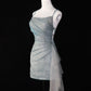 Robe de soirée courte et scintillante argentée, dos nu, robe de bal, robe de soirée, gh4541