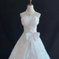 White Strapless Vintage Luxury Romantic Gown With Beaded Embellishments, Cinched Waist & Voluminous Flared Skirt, Wedding Dress & Bridal Gown gh8149