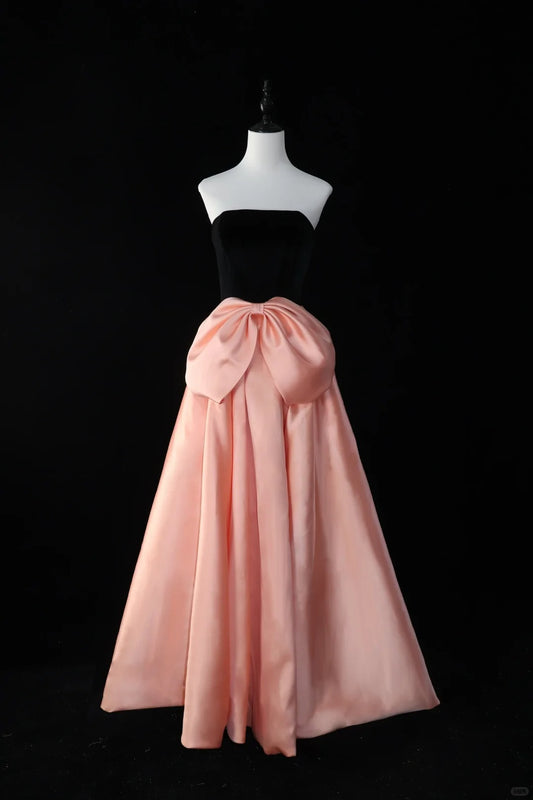 Robe de soirée longue en satin noir et rose contrasté, robe de bal, robe de remise de diplôme, gh4544