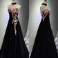 Girlhomeshops -Black velvet floral long ball gown evening gown graduation dress gh5111