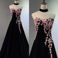Girlhomeshops -Black velvet floral long ball gown evening gown graduation dress gh5111