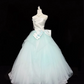 White Satin Strapless Cinched Waist Ombre Mint Green Voluminous Skirt Long Romantic Dress, Wedding Gown gh7929