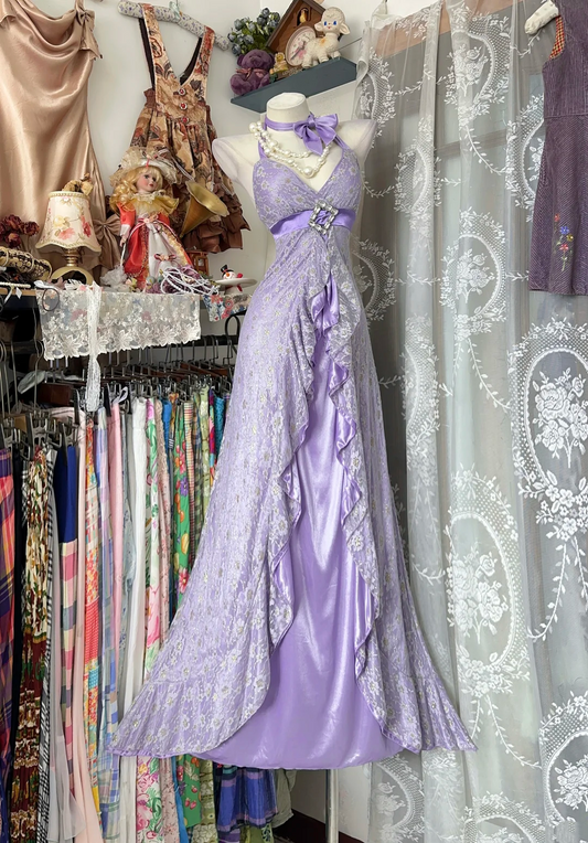 Light Purple Halter Neck Fitted Waist Slim Long Prom Dress, Evening Gown gh7206