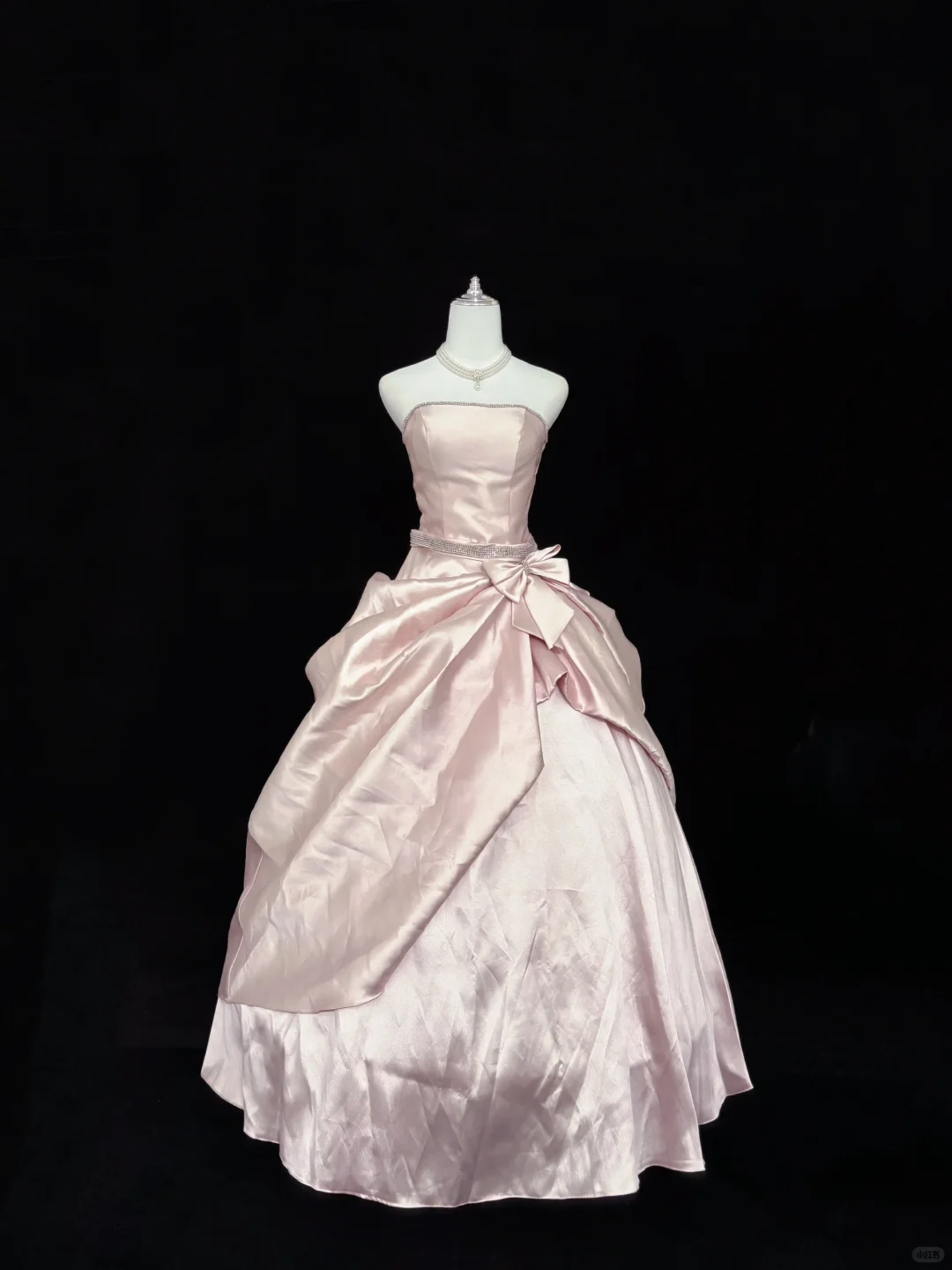 Blush Pink Satin Strapless Cinched Waist Voluminous Princess Skirt Minimalist Elegant Romantic Dress, Wedding Gown gh8015