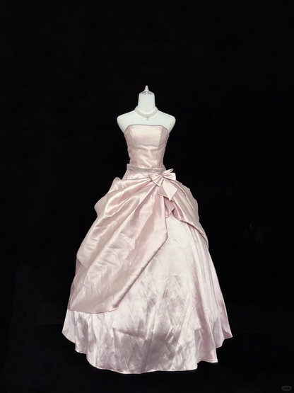 Blush Pink Satin Strapless Cinched Waist Voluminous Princess Skirt Minimalist Elegant Romantic Dress, Wedding Gown gh8015