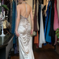 Champagne Silver Halter Long Formal Gown Satin Rhinestone Beaded Mermaid Evening Dress gh9644