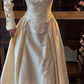 Cream White Vintage Palace Wedding Gown, Heart Neck Puff Long Sleeve Cutwork Embroidery Satin A‑Line Floor‑Length Bridal Dress gh9063