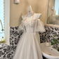 Ivory Spaghetti Strap Off-the-Shoulder Waist-Cinched Full Flared Skirt Long Romantic Dress, Wedding Gown gh7643