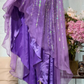 Lavender Strapless Sequin High Low Prom Dress, Beaded Waist Irregular Flowy Tulle Evening Gown, Sparkly Formal Party Dress gh9495
