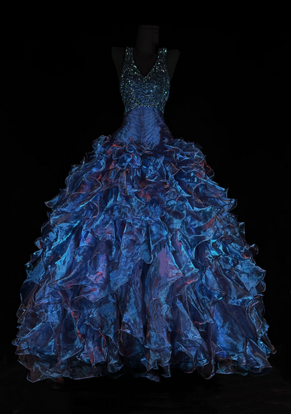 Dark Blue Waist-Cinching Flared Skirt Dreamy Party & Evening Gown gh7146