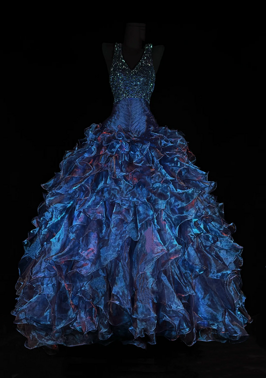 Dark Blue Waist-Cinching Flared Skirt Dreamy Party & Evening Gown gh7146