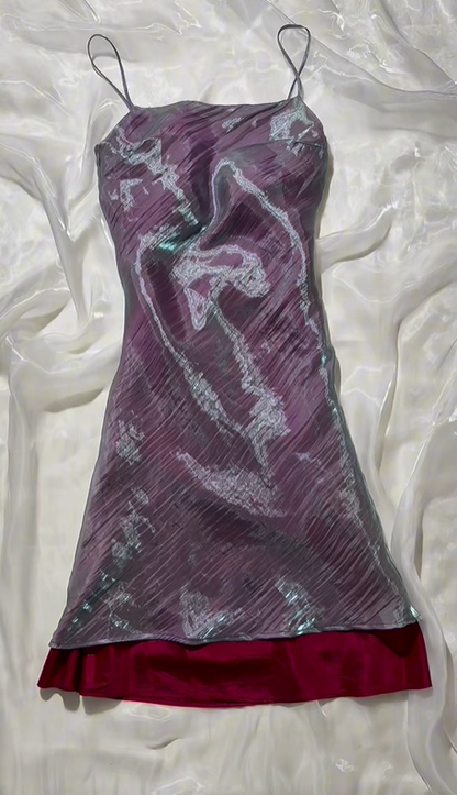 Elegant Vintage Magenta Satin Prom & Evening Party Dress, Spaghetti Straps, Fitted Waist Silhouette gh8580