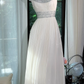 Off White Off Shoulder Silver Beaded Pleated Long Evening Dress, A-Line Chiffon Formal Gown gh9503