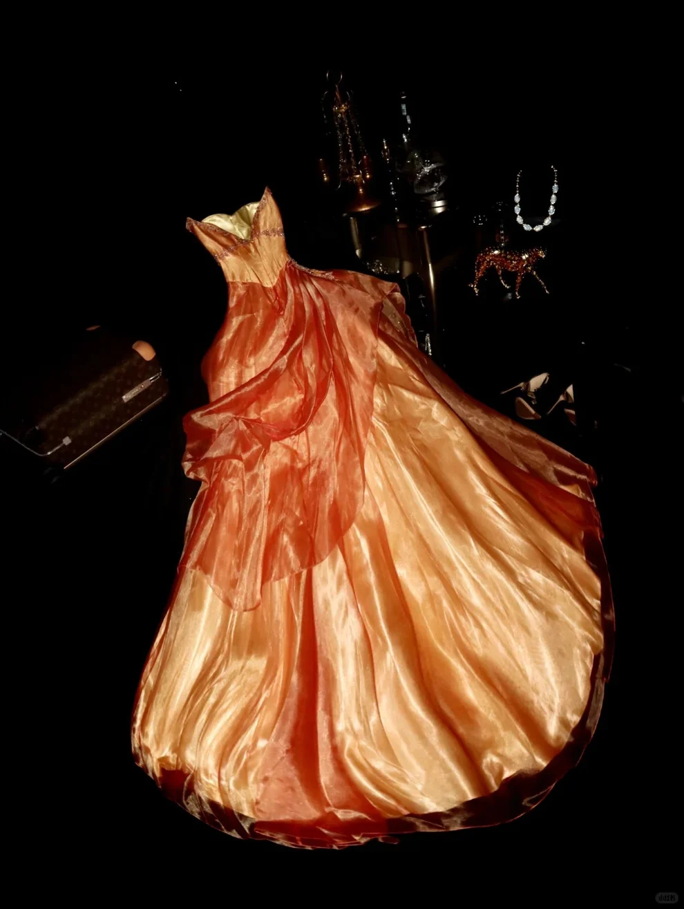 ✨Girlhomeshops-Wunderschönes orangefarbenes Tube-Top Puffy Prinzessin langes Ballkleid gh10160