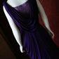 Deep Purple Satin Convertible V-Neck Maxi Evening Gown with Crystal Flower Detail gh6743