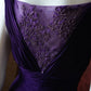 Deep Purple Satin Convertible V-Neck Maxi Evening Gown with Crystal Flower Detail gh6743