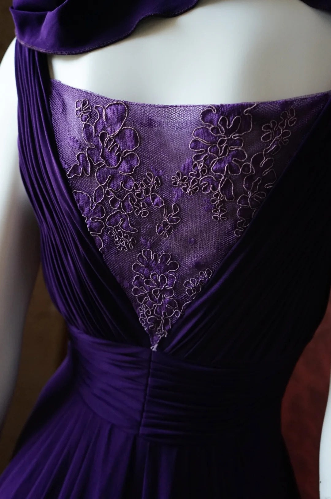 Deep Purple Satin Convertible V-Neck Maxi Evening Gown with Crystal Flower Detail gh6743