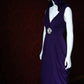 Deep Purple Satin Convertible V-Neck Maxi Evening Gown with Crystal Flower Detail gh6743