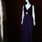 Deep Purple Satin Convertible V-Neck Maxi Evening Gown with Crystal Flower Detail gh6743
