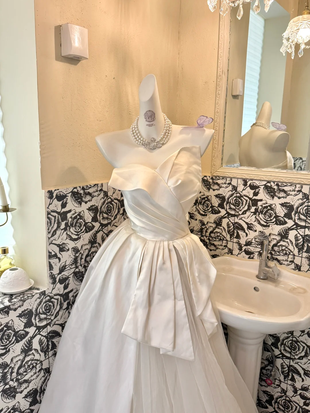 White Satin Strapless Waist-Cinched Unique Skirt Long Minimalist Luxury Romantic Dress, Wedding Gown gh7713