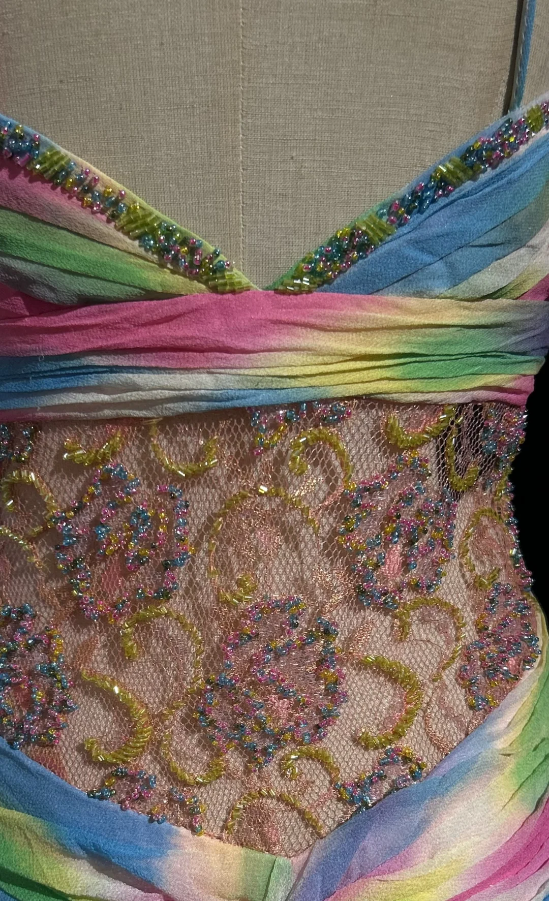 ✨Girlhomeshops-Rainbow Tie Dye Halter Beaded Chiffon Evening Gown gh10156
