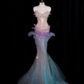 ✨Girlhomeshops-Ombre 3D Petal Mermaid Prom Dress Spaghetti Strap Rhinestone Gown gh10188