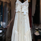 Double Spaghetti Strap Cream White Satin Prom Dress V Neck Floral Embroidery Ruffle A Line Formal Evening Gown gh9816