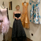 Strapless Black Lace Formal Gown, Vintage Ruched Bodice A-Line Long Prom Dress with Layered Tulle Hem gh9876
