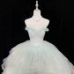 Light Green Strapless Cinched Waist Voluminous Princess Skirt Long Romantic Dress, Wedding Gown gh7970