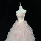 Blush Pink Strapless Cinched Waist Ruffled Edge Voluminous Skirt Girly Romantic Dress, Wedding Gown gh8066