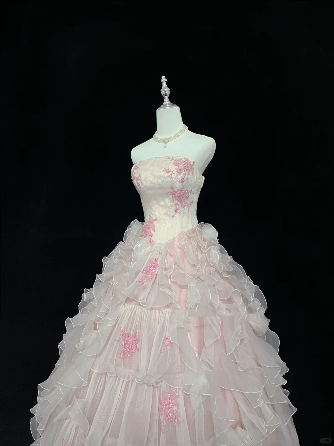 Blush Pink Strapless Cinched Waist Ruffled Edge Voluminous Skirt Girly Romantic Dress, Wedding Gown gh8066