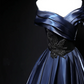 Navy Blue Off-Shoulder Waist-Cinched Fitted Full Flared Long Evening Dress, Fairy Gown, Romantic Gown gh7478
