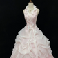 Blush Pink Halter Romantic Bridal Gown, Embroidered, Cinched Waist, Vintage Elegant Voluminous Designer Skirt, Wedding Dress gh8150
