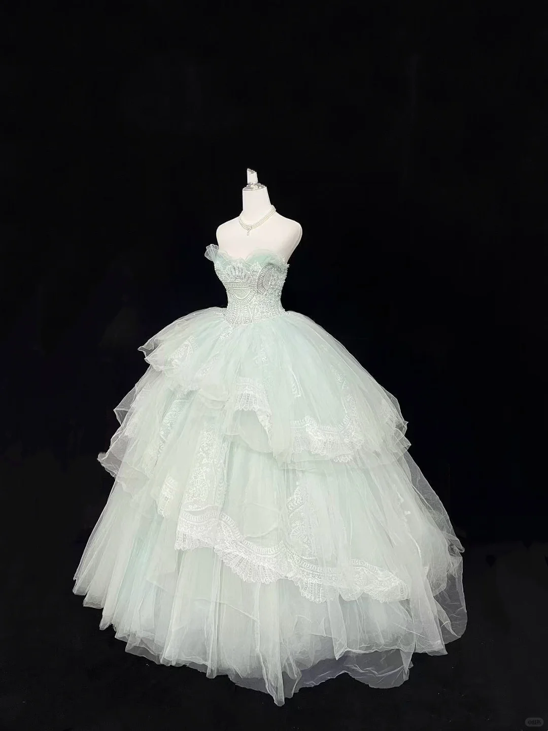 Light Green Strapless Cinched Waist Voluminous Princess Skirt Long Romantic Dress, Wedding Gown gh7970