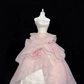 Blush Pink Strapless Cinched Waist Long Romantic Dress with Multi-Layer Voluminous Skirt, Wedding Gown gh7930